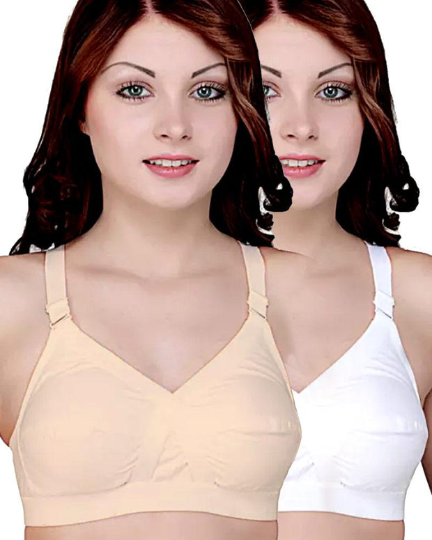 Pack of 2 - Basic Bra - Skin & White  - Cotton Bra - Non Padded Bra - Non Wired Bra