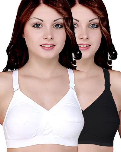 Pack of 2 - Basic Bra - Black & White  - Cotton Bra - Non Padded Bra - Non Wired Bra