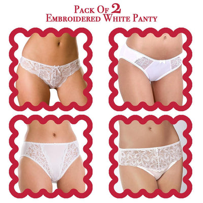 Pack of 2 Embroidered White Panty - Panty - diKHAWA Online Shopping in Pakistan