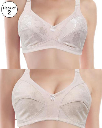 Pack of 2 Skin Net Cotton Bra - 619 & 130 - Non Padded - Thailand Bra