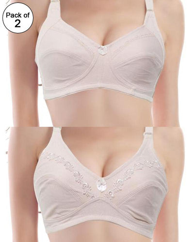 Pack of 2 Skin Embroidered Bra – Cotton Bra – 201 & 603 – Non Padded – Thailand Bra
