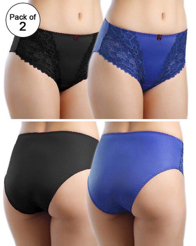 Copy of Pack of 2 - Silk Net Panty Soft Cotton - Flourish  Soft Cotton Silk Net Panty Colour Black- Blue - 2372