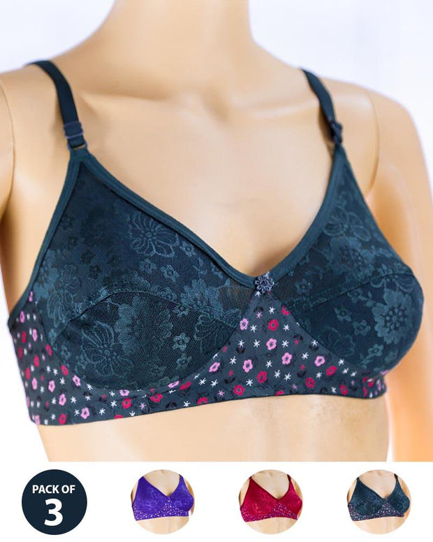 Pack of 3 Madam Bra - K-8244 - Non Padded Bra - Non Wired Bra