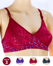 Pack of 3 Madam Bra - K-8244 - Non Padded Bra - Non Wired Bra