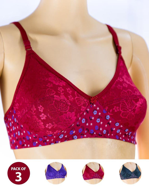 Pack of 3 Madam Bra - K-8244 - Non Padded Bra - Non Wired Bra