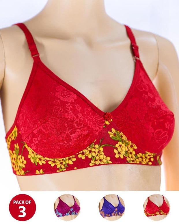 Pack of 3 Madam Bra - K-12267 - Non Padded Bra - Non Wired Bra