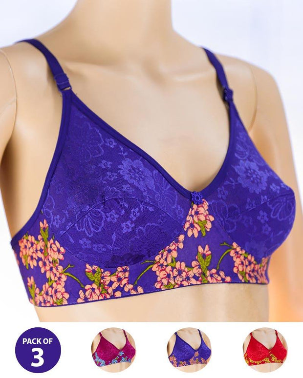 Pack of 3 Madam Bra - K-12267 - Non Padded Bra - Non Wired Bra