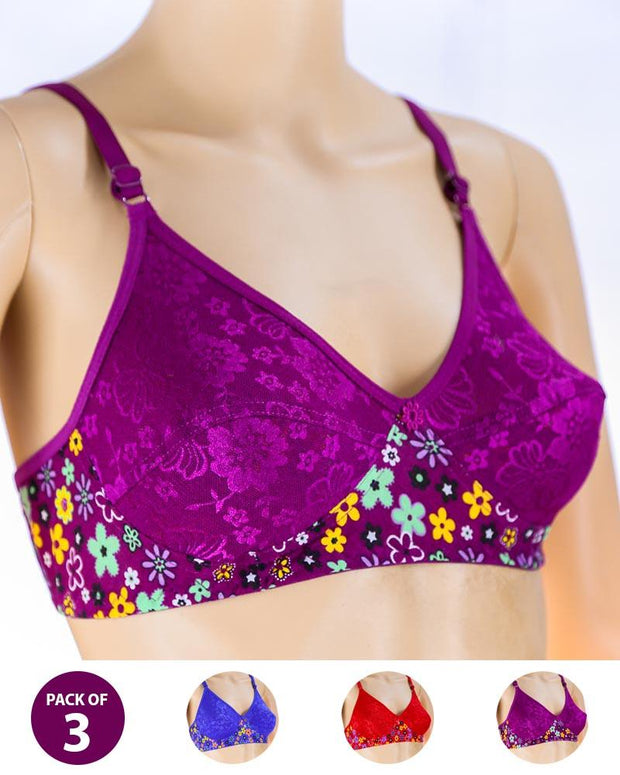 Pack of 3 Madam Bra - K-12275 - Non Padded Bra - Non Wired Bra