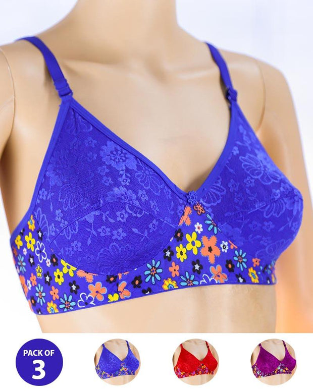 Pack of 3 Madam Bra - K-12275 - Non Padded Bra - Non Wired Bra