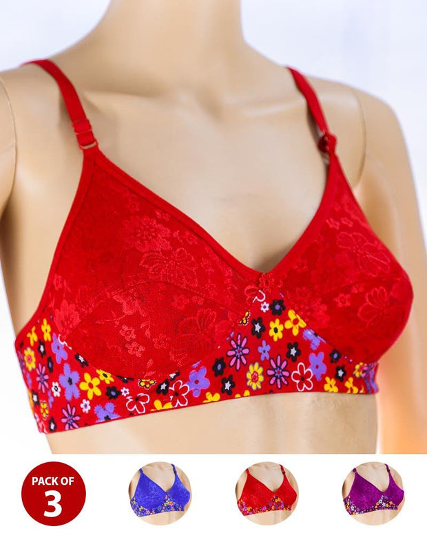 Pack of 3 Madam Bra - K-12275 - Non Padded Bra - Non Wired Bra