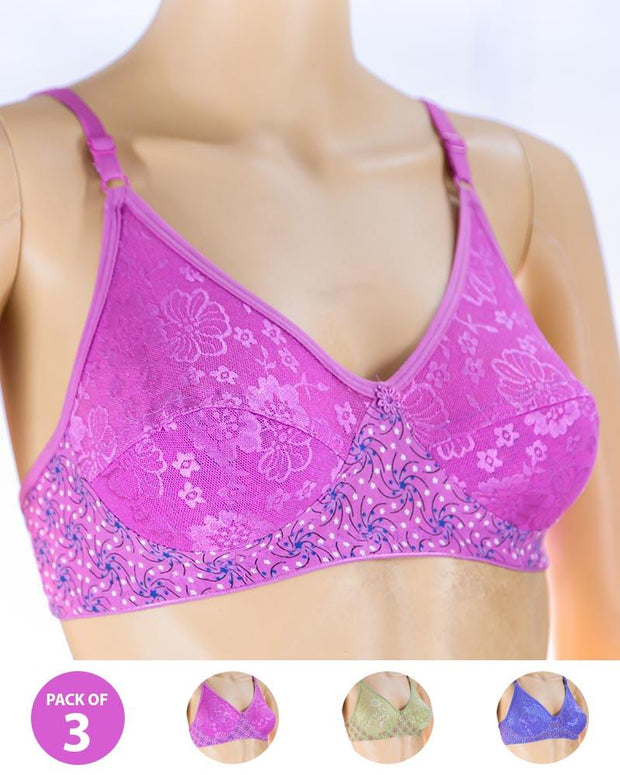 Pack of 3 Madam Bra - K-8238 - Non Padded Bra - Non Wired Bra