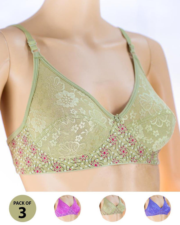Pack of 3 Madam Bra - K-8238 - Non Padded Bra - Non Wired Bra