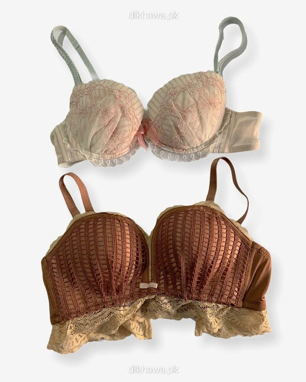 Imported Stocklot Branded  Net Pushup Bra - Underwired Bra  - Padded Bra - Pack of 2