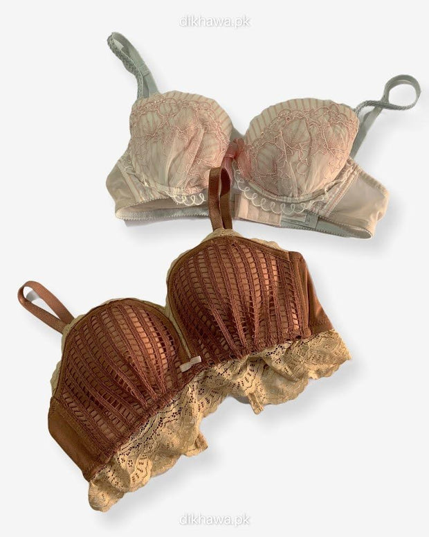 Imported Stocklot Branded  Net Pushup Bra - Underwired Bra  - Padded Bra - Pack of 2