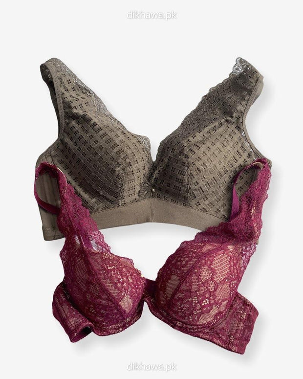 Imported Stocklot Branded  Net Pushup Bra - Underwired Bra  - Padded Bra - Pack of 2