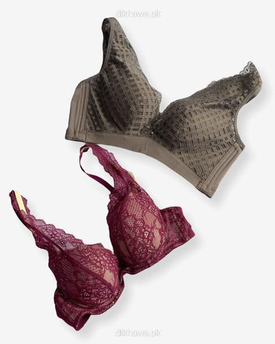 Imported Stocklot Branded  Net Pushup Bra - Underwired Bra  - Padded Bra - Pack of 2