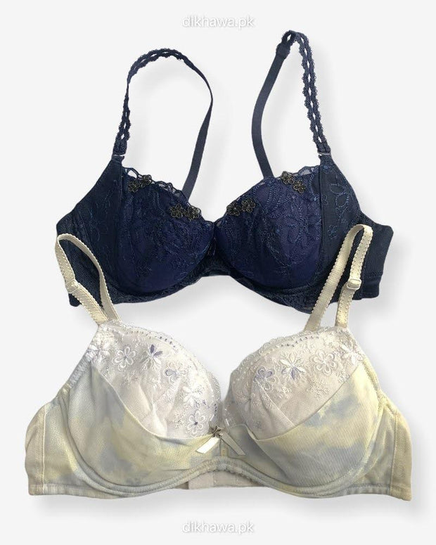 Imported Stocklot Branded  Net Pushup Bra - Underwired Bra  - Non Padded Bra - Pack of 2