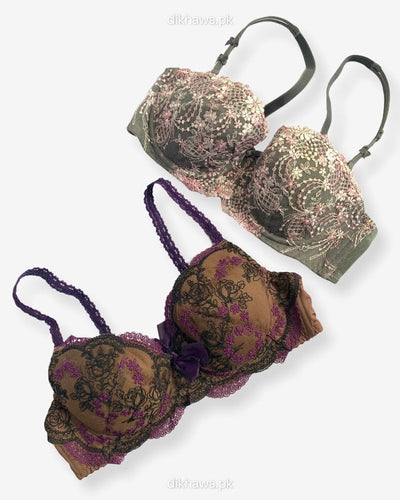 Imported Stocklot Branded  Net Pushup Bra - Underwired Bra  - Non Padded Bra - Pack of 2