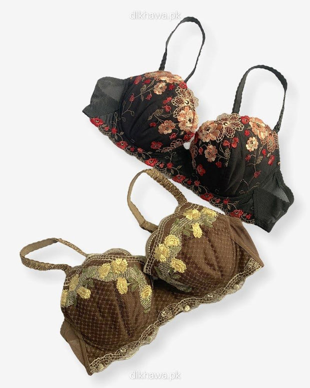 Imported Stocklot Branded  Net Pushup Bra - Underwired Bra  - Non Padded Bra - Pack of 2