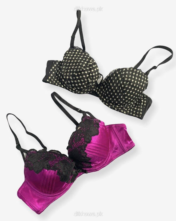 Imported Stocklot Branded  Net Pushup Bra - Underwired Bra  - Non Padded Bra - Pack of 2