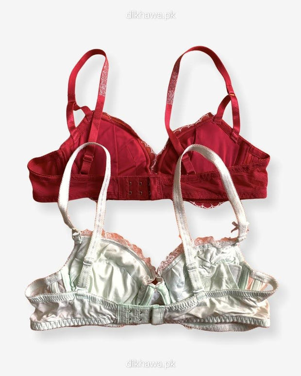 Imported Stocklot Branded  Net Pushup Bra - Underwired Bra  - Non Padded Bra - Pack of 2