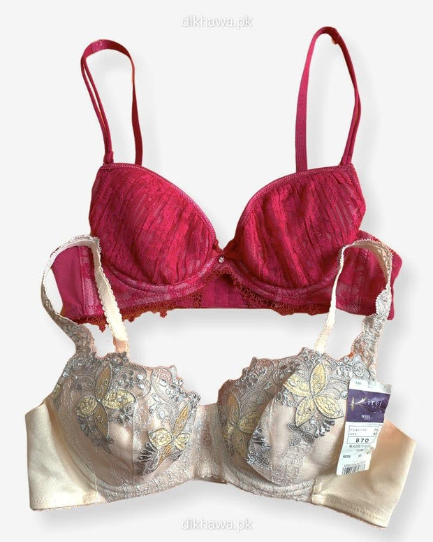 Imported Stocklot Branded  Net Pushup Bra - Underwired Bra  - Non Padded Bra - Pack of 2