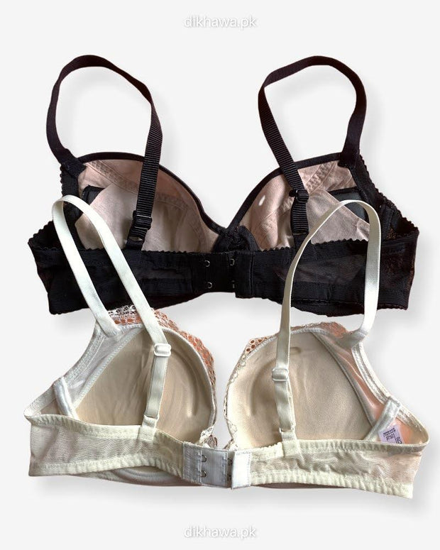 Imported Stocklot Branded  Net Pushup Bra - Underwired Bra  - Non Padded Bra - Pack of 2