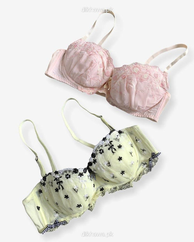 Imported Stocklot Branded  Net Pushup Bra - Underwired Bra  - Non Padded Bra - Pack of 2