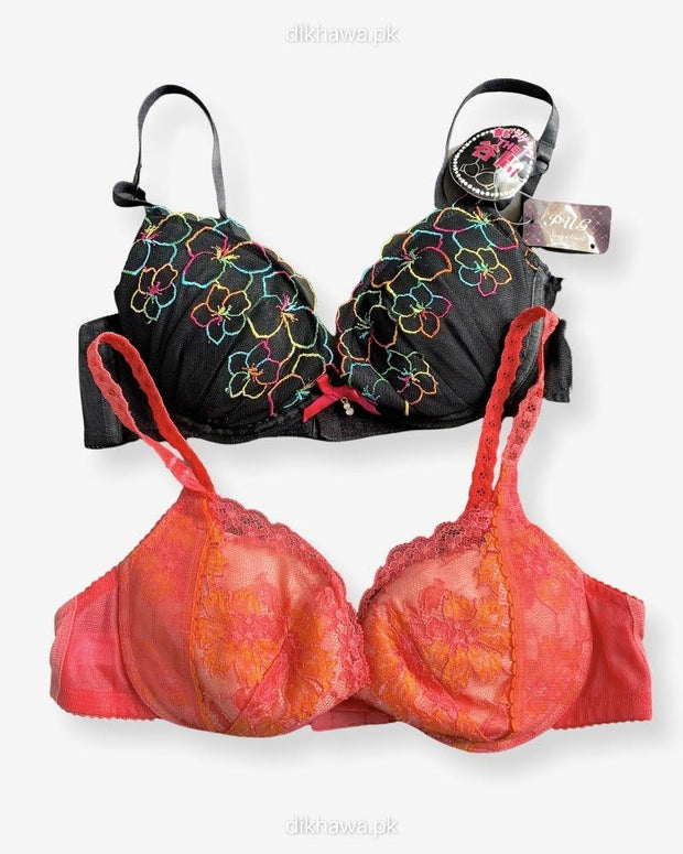 Imported Stocklot Branded  Net Pushup Bra - Underwired Bra  - Non Padded Bra - Pack of 2