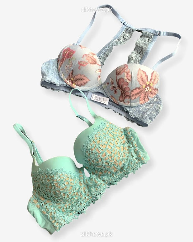 Imported Stocklot Branded  Net Pushup Bra - Cotton Pushup Bra - Underwired Bra  - Non Padded Bra - Pack of 2