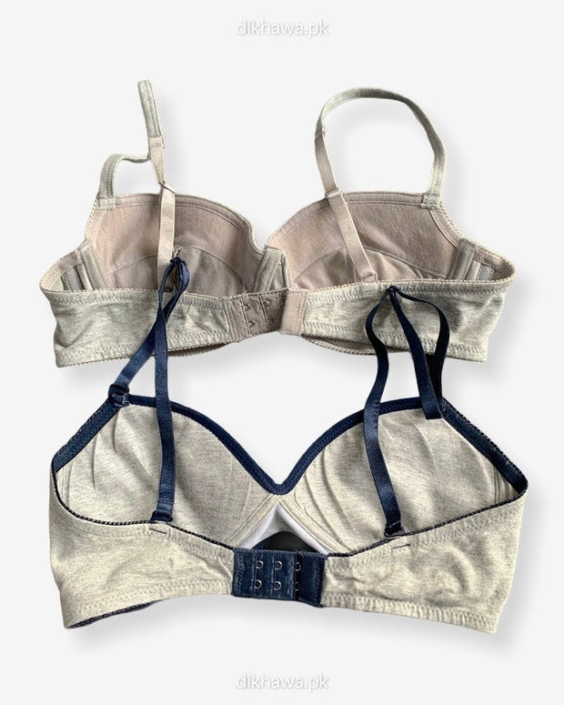 Imported Stocklot Branded  Net Pushup Bra - Cotton Pushup Bra - Underwired Bra  - Non Padded Bra - Pack of 2