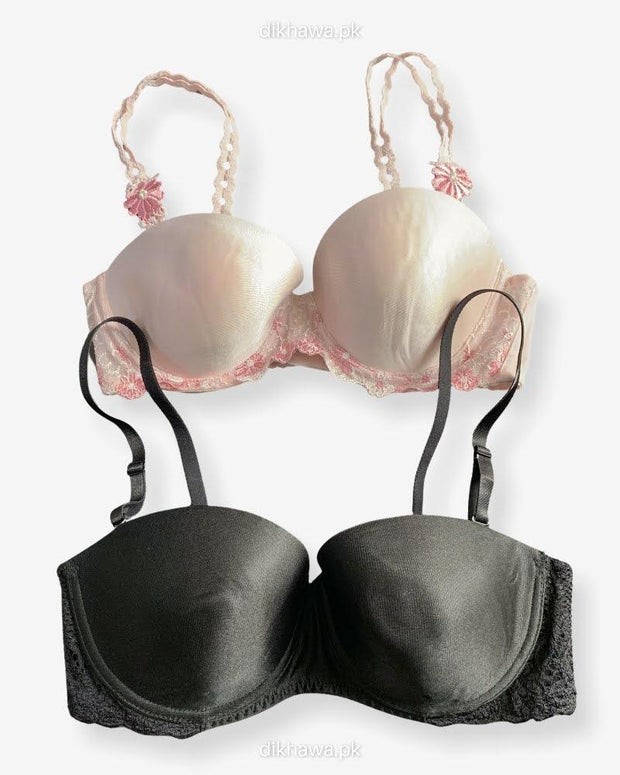 Imported Stocklot Branded  Net Pushup Bra - Underwired Bra  -Padded Bra - Pack of 2