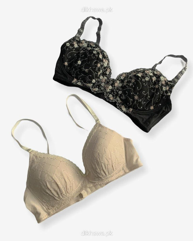 Imported Stocklot Branded  Net Pushup Bra - Underwired Bra  -Non Padded Bra - Pack of 2