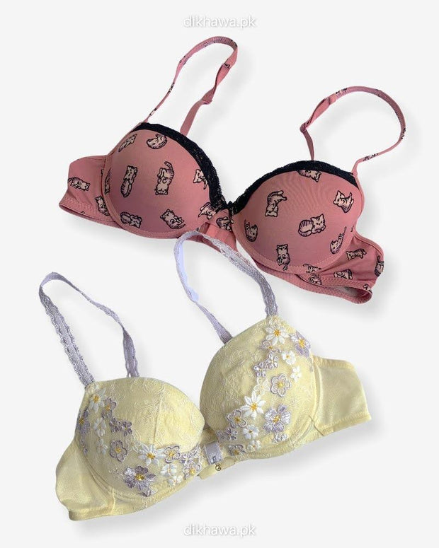 Imported Stocklot Branded  Net Pushup Bra - Underwired Bra  - Non Padded Bra - Pack of 2