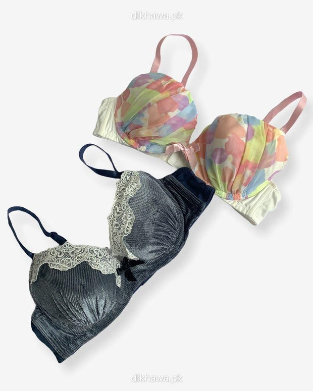 Imported Stocklot Branded  Net Pushup Bra - Underwired Bra  - Padded Bra - Pack of 2