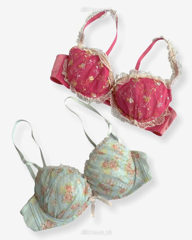 Imported Stocklot Branded  Net Pushup Bra - Underwired Bra  - Non Padded Bra - Pack of 2