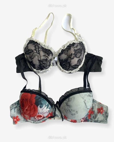 Imported Stocklot Branded  Net Pushup Bra - Underwired Bra  - Non Padded Bra - Pack of 2