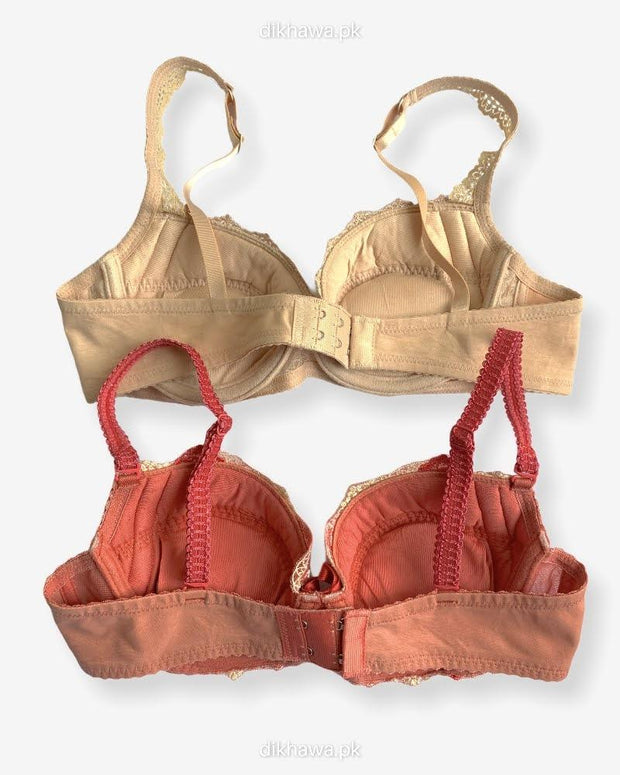 Imported Stocklot Branded  Net Pushup Bra - Underwired Bra  - Non Padded Bra - Pack of 2