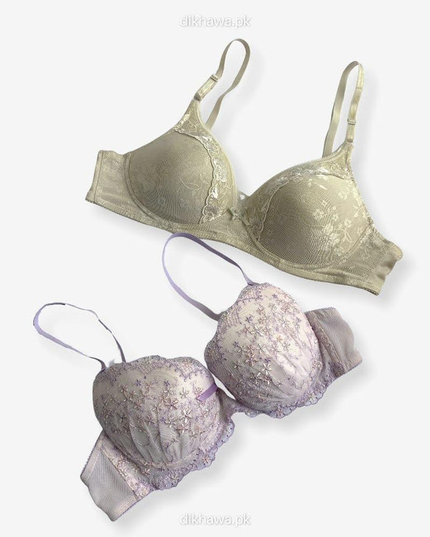 Imported Stocklot Branded  Net Pushup Bra - Underwired Bra  -  Padded Bra - Pack of 2