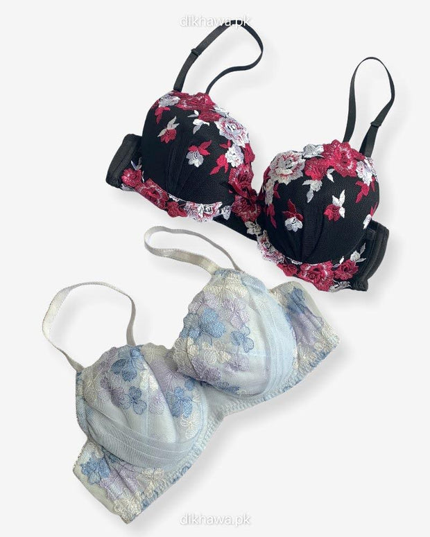 Imported Stocklot Branded  Net Pushup Bra - Underwired Bra  -  Non Padded Bra - Pack of 2