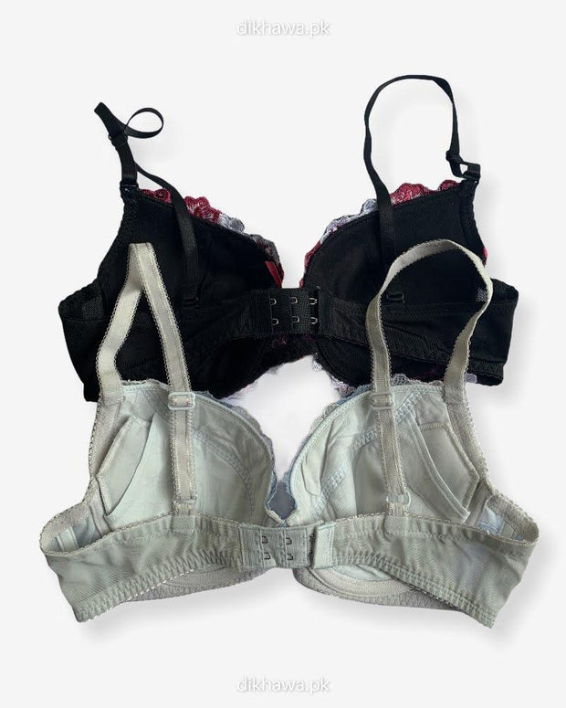 Imported Stocklot Branded  Net Pushup Bra - Underwired Bra  -  Non Padded Bra - Pack of 2