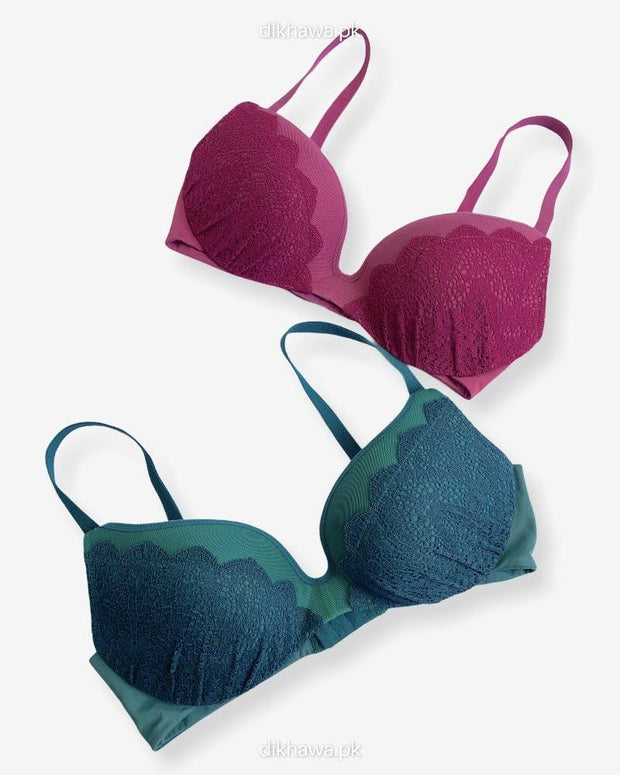 Imported Stocklot Branded  Net Pushup Bra - Underwired Bra  -  Padded Bra - Pack of 2