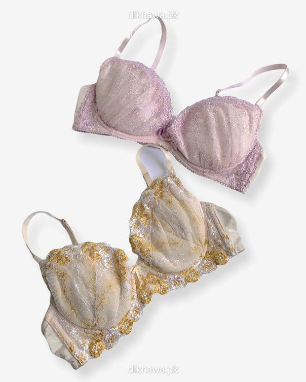 Imported Stocklot Branded  Net Pushup Bra - Underwired Bra  -  Non Padded Bra - Pack of 2