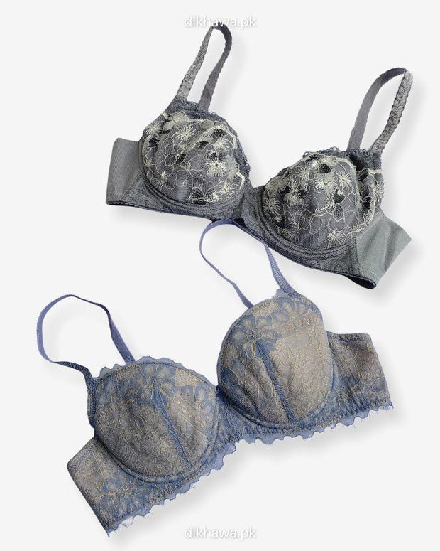 Imported Stocklot Branded  Net Pushup Bra - Underwired Bra  -  Non Padded Bra - Pack of 2