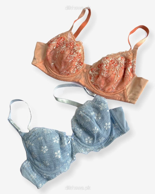 Imported Stocklot Branded  Net Pushup Bra - Underwired Bra  -  Non Padded Bra - Pack of 2