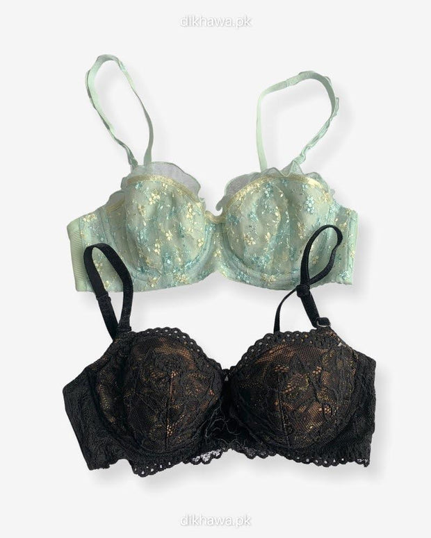 Imported Stocklot Branded  Net Pushup Bra - Underwired Bra  -  Non Padded Bra - Pack of 2