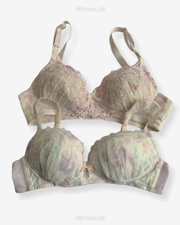 Imported Stocklot Branded  Cotton Pushup Bra - Non Wired Bra  -  Non Padded Bra - Pack of 2