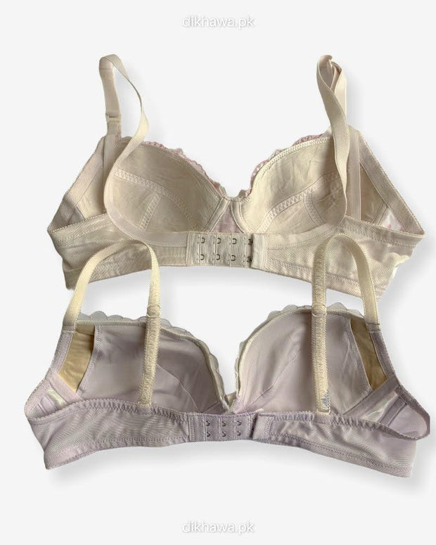 Imported Stocklot Branded  Cotton Pushup Bra - Non Wired Bra  -  Non Padded Bra - Pack of 2