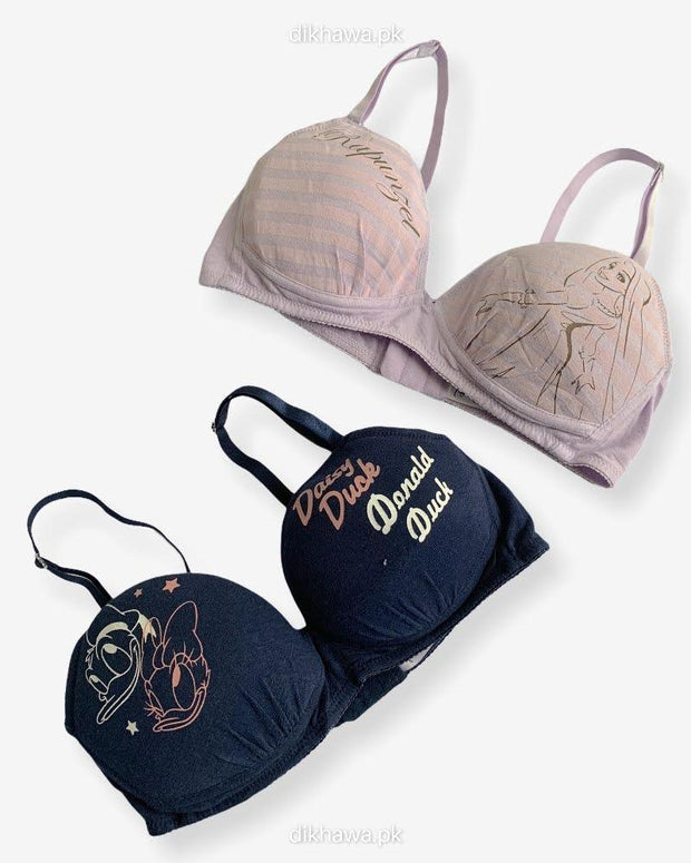 Imported Stocklot Branded  Net Pushup Bra - Non Wired Bra  -  Non Padded Bra - Pack of 2