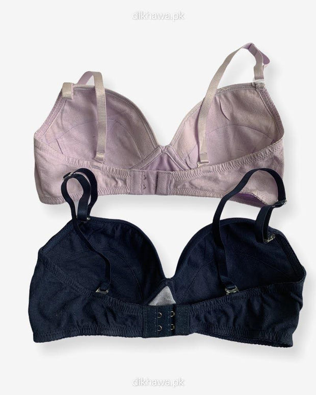 Imported Stocklot Branded  Cotton Pushup Bra - Non Wired Bra  -  Non Padded Bra - Pack of 2